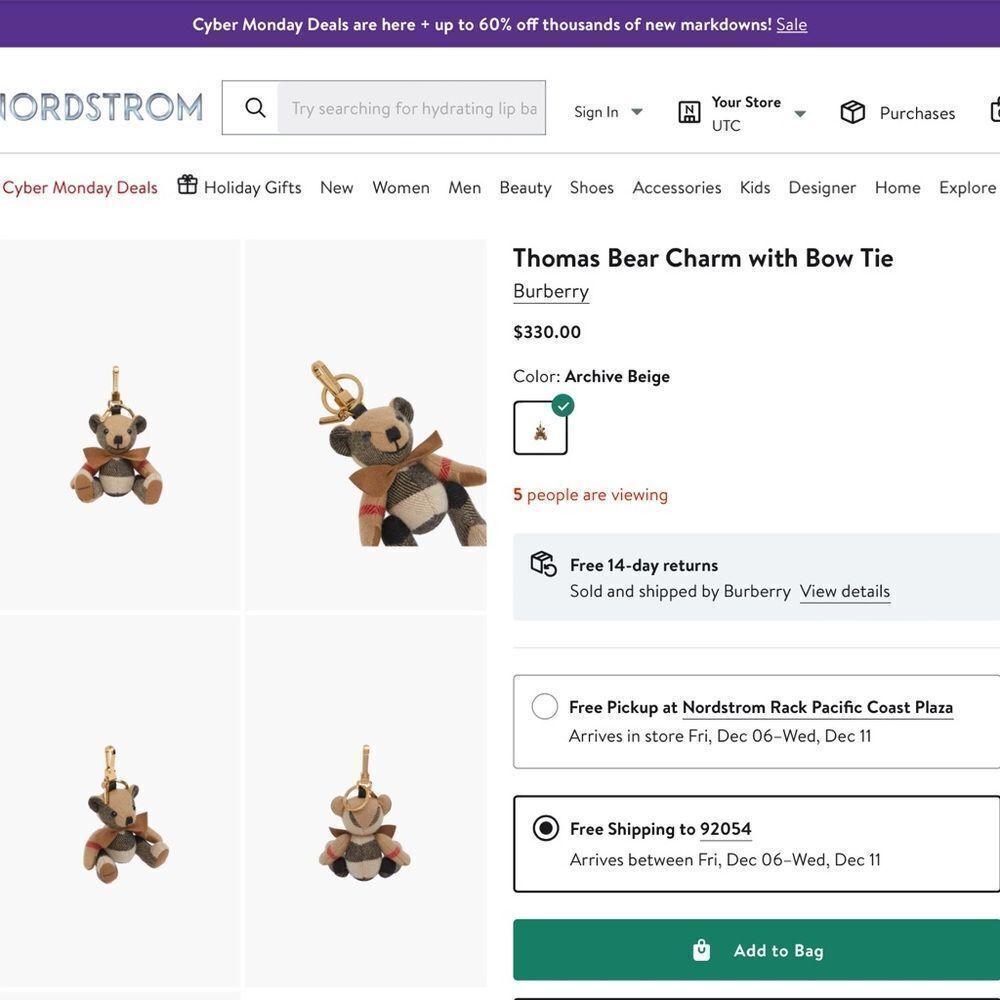 BURBERRY THOMAS SWEATER TEDDY BEAR KEYCHAIN CHARM - Picture 7 of 7